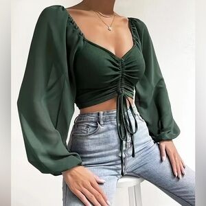 32. Harvest Green Crop Peasant Top – Women’s Size Large